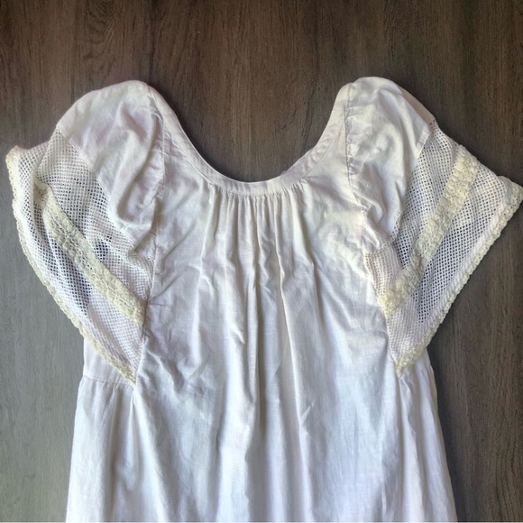Resort Mini Dress Women’s L Ivory Cotton Flutter Crochet Cottage Peasant Beach - Picture 3 of 7